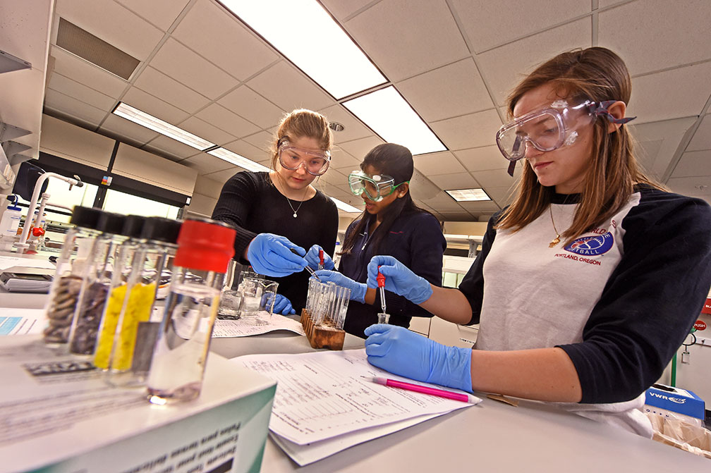 Students work in science lab.