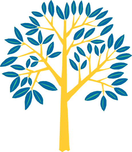 The LSSU Counseling Services logo consists of a tree with a yellow trunk and blue leaves in recognition of Laker colors. 