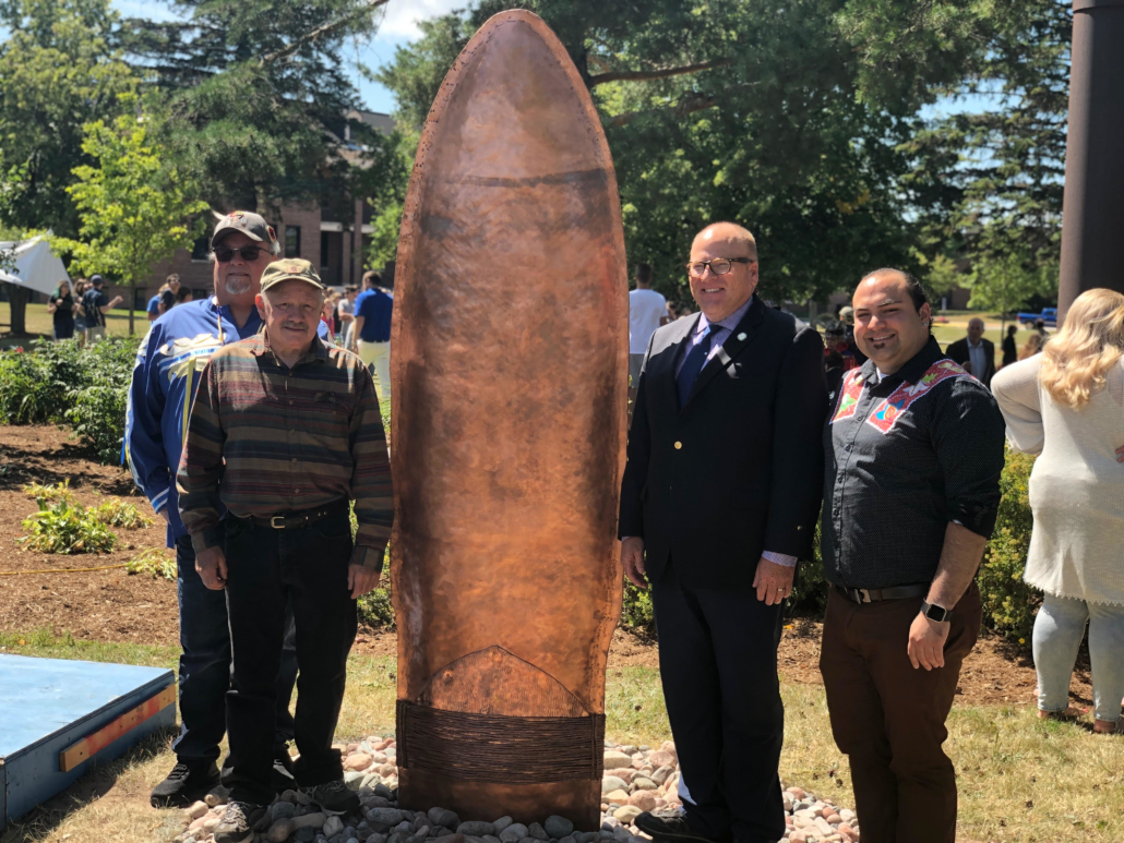 Commissioned sculpture dedicated to late LSSU President, Dr. Tom Pleger.