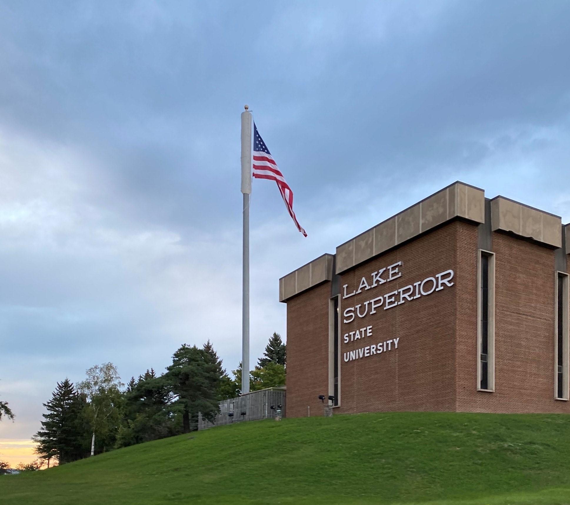 view of campus flag