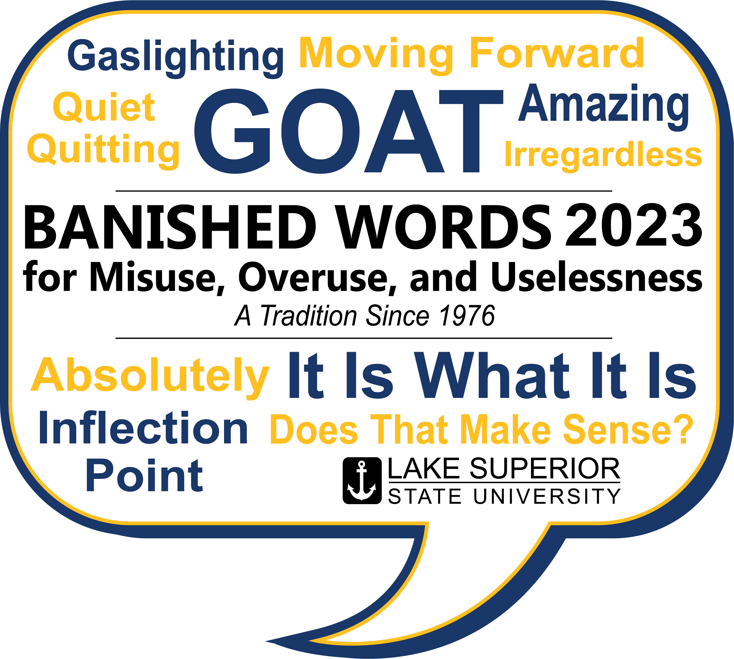 Banished Words List 2023 thought bubble