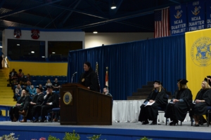 Keynote speaker Whitney Gravelle, president of the Executive Council of the Bay Mills Indian Community.